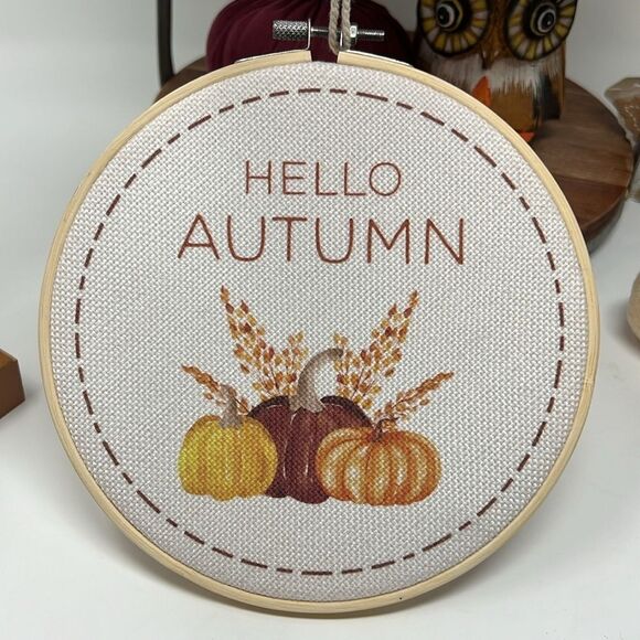 HELLO AUTUMN Hoop Hanging Wall Decoration Decor cozy autumn vibes office dorm - Picture 1 of 7